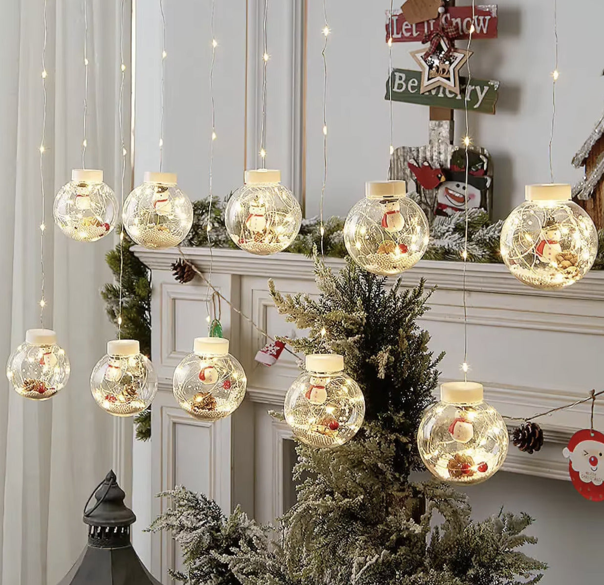 CORTINA DE LUCES ESFERAS NAVIDEÑAS